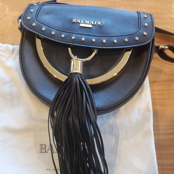 Balmain Handbags - Balmain Black Leathet Crossbody Bag with Gold Accents And Bold Tassel